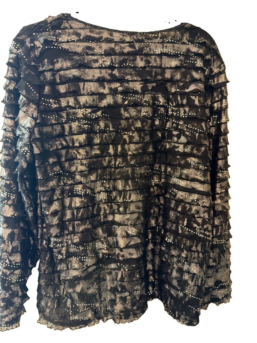 REBA Vintage Tiered Ruffle Blouse L Black Shimmer Glitter Sparkle Made in USA